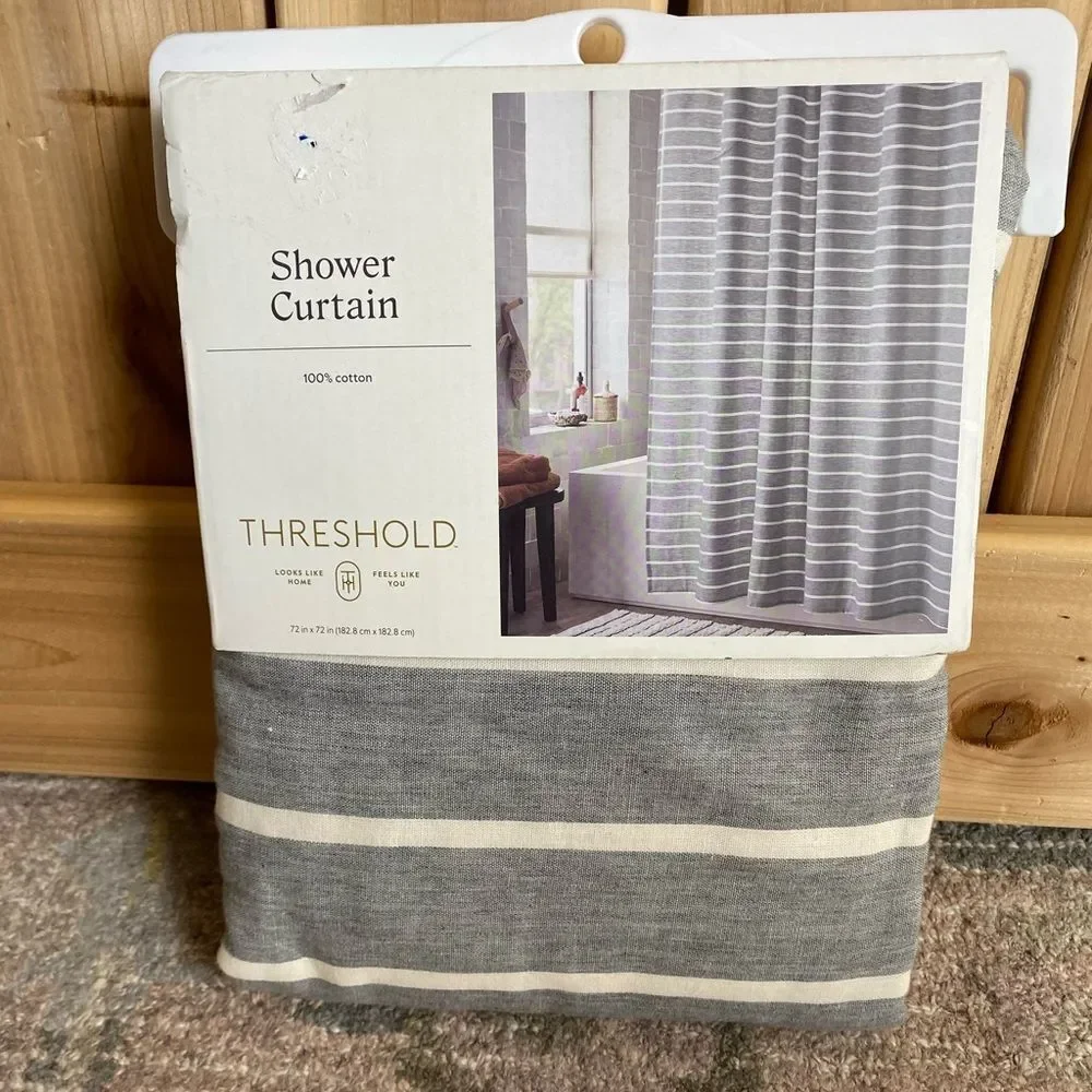Threshold Cotton Shower Curtain in Gray and White